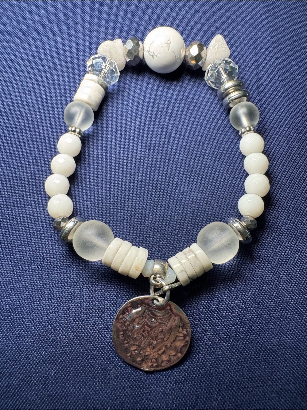 White Beaded Charm Bracelet by